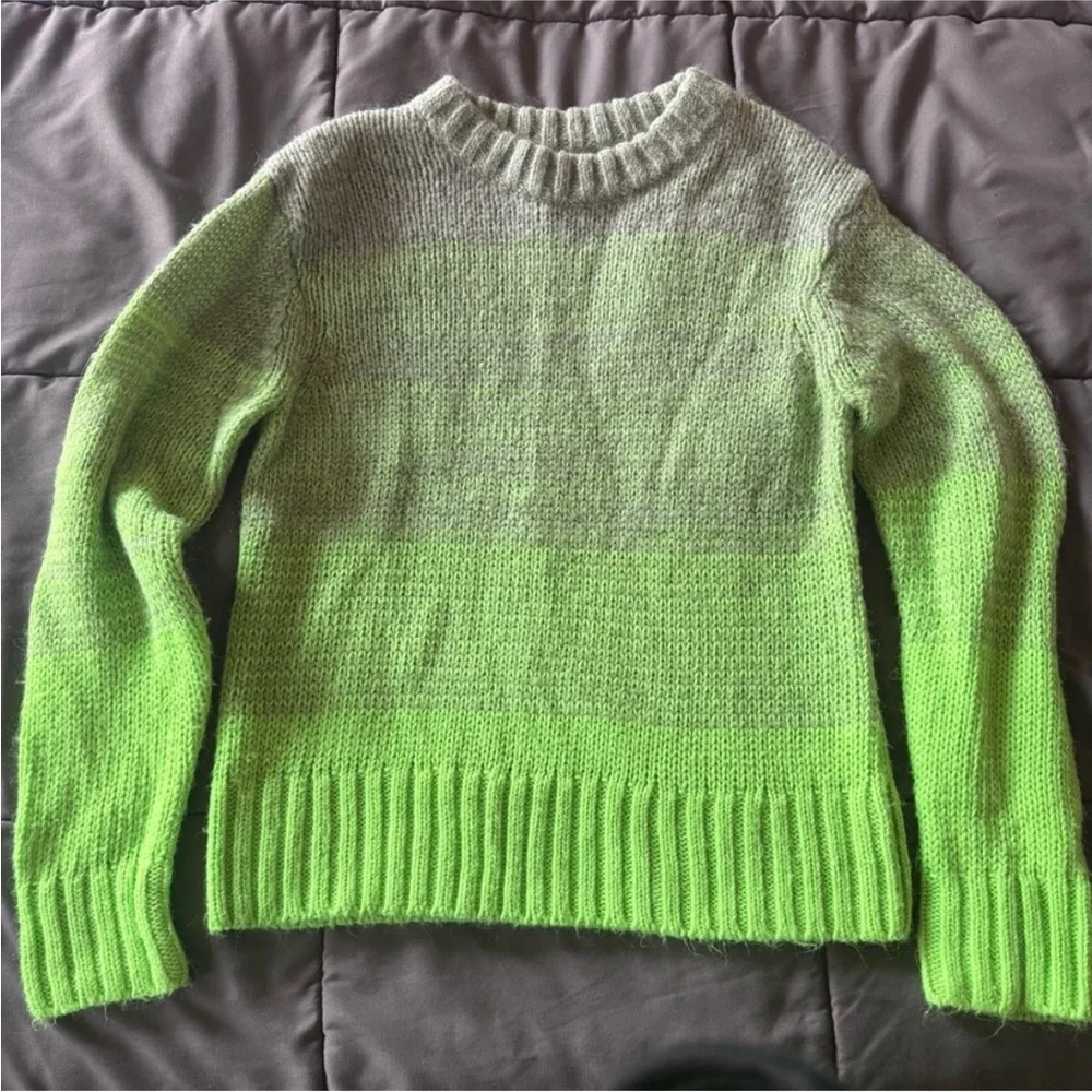 Grey and Neon Green Ombré Crew Neck Sweater - Picture 1 of 4